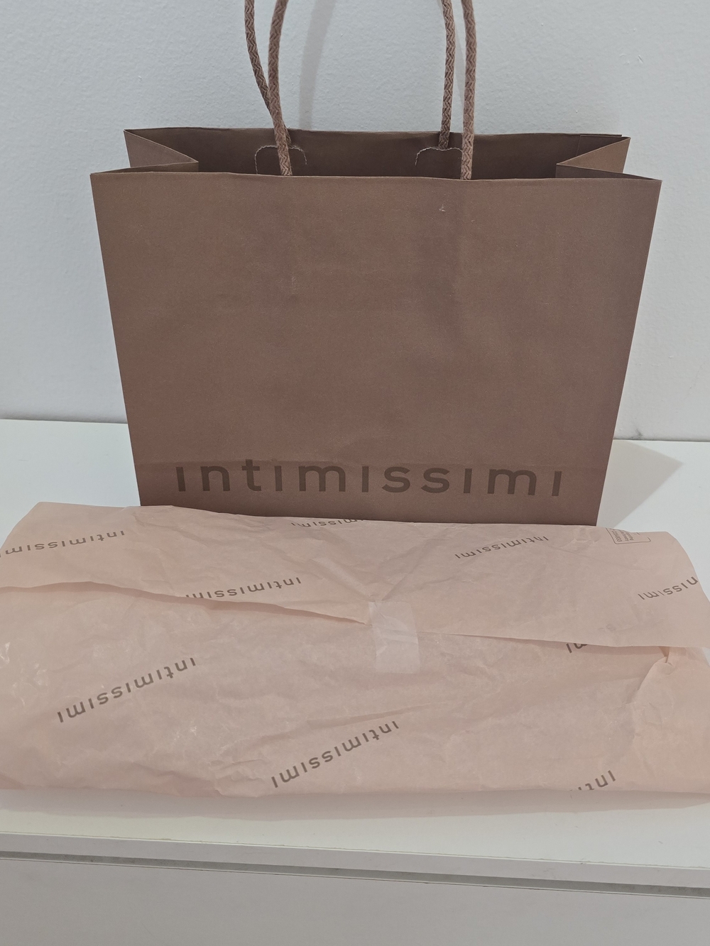 intimissimi Brown Paper Gift Bag with Pink Branded Tissue